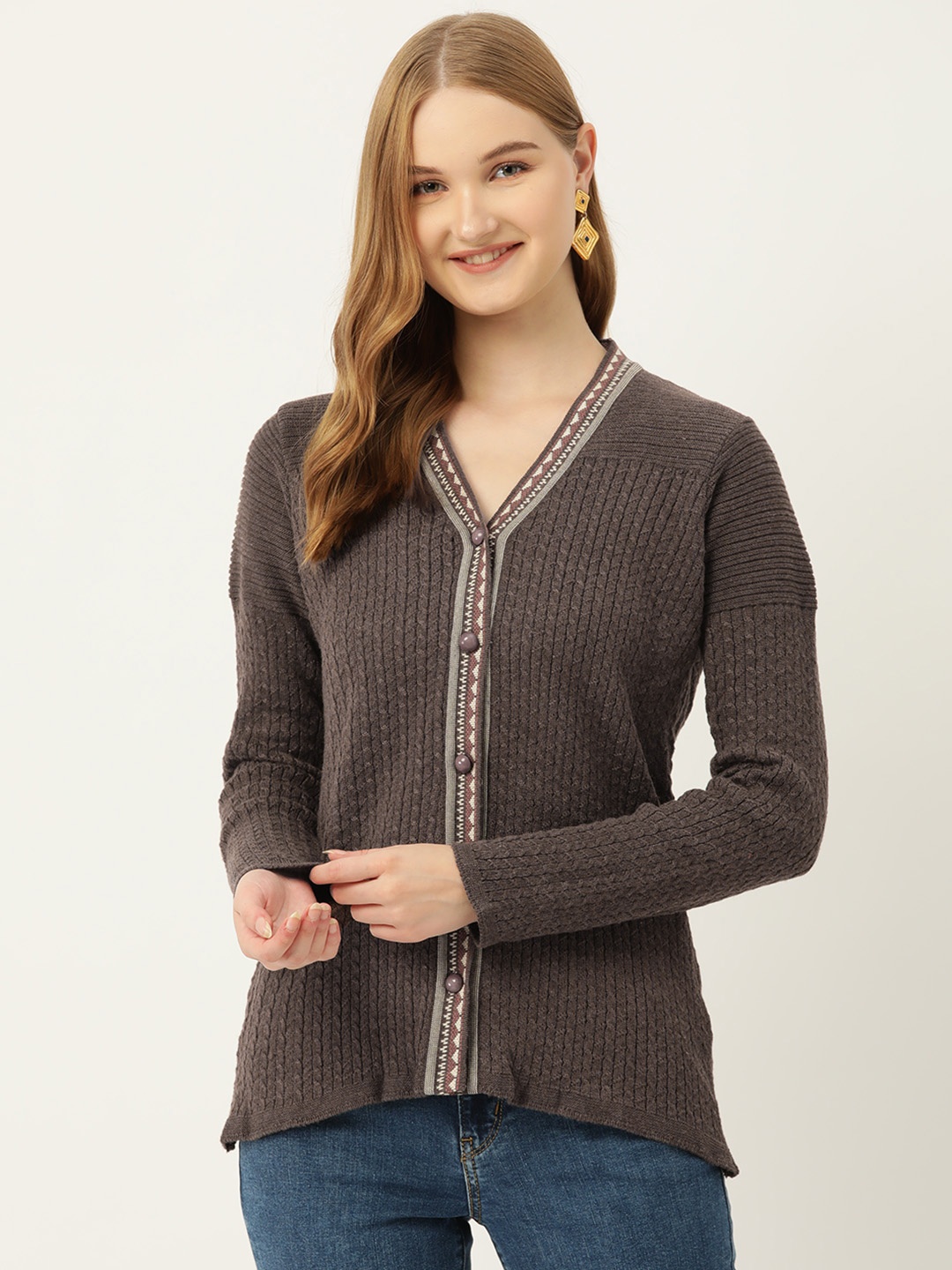

American Eye Cable Knit Acrylic Cardigan, Brown