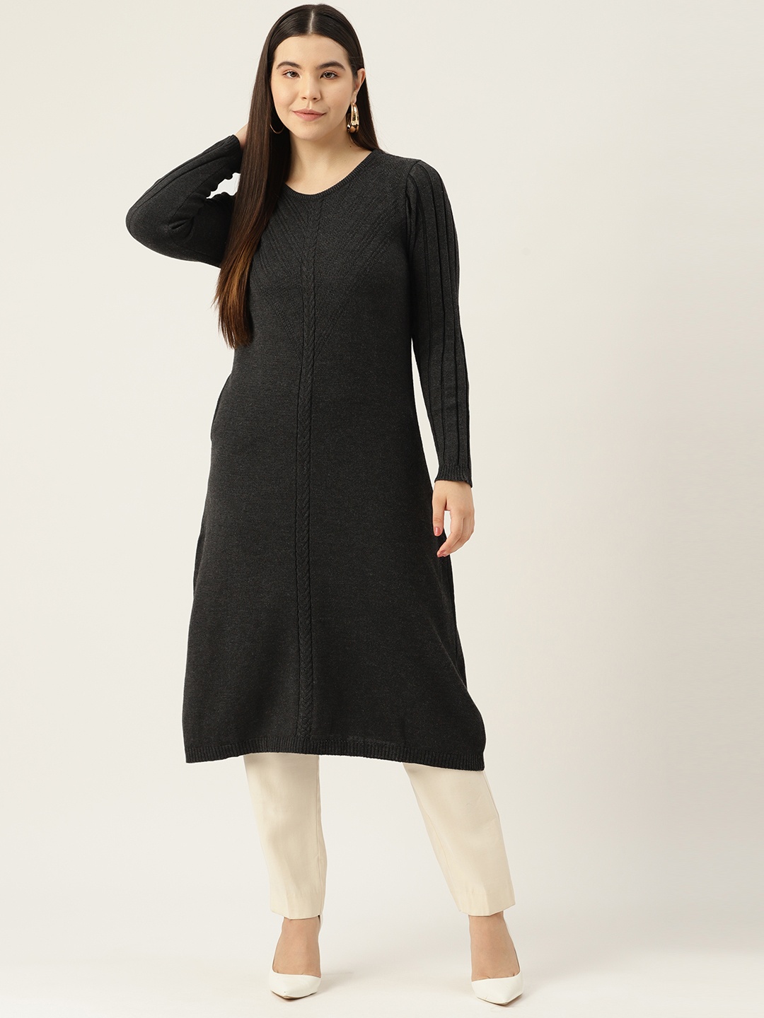 

American Eye Woven Design Winter Kurta, Charcoal