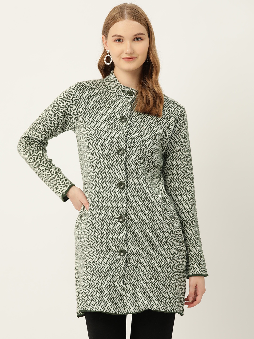 

American Eye Women Self-Design Longline Cardigan, Olive