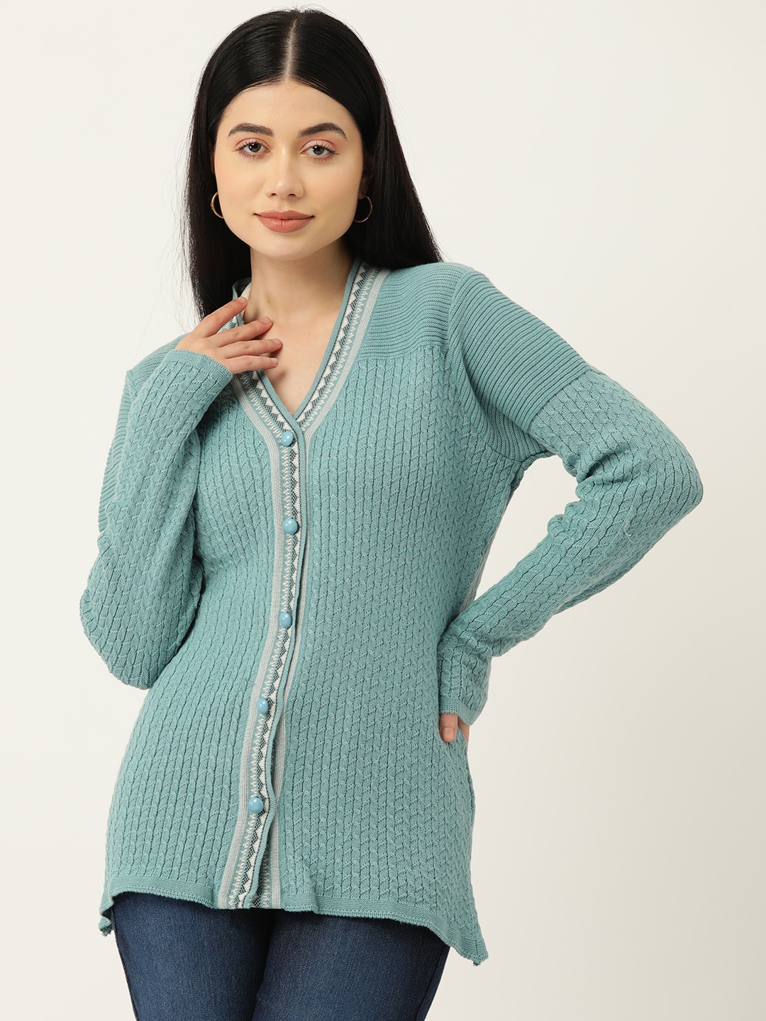 

American Eye Women Cable Knit Cardigan, Sea green