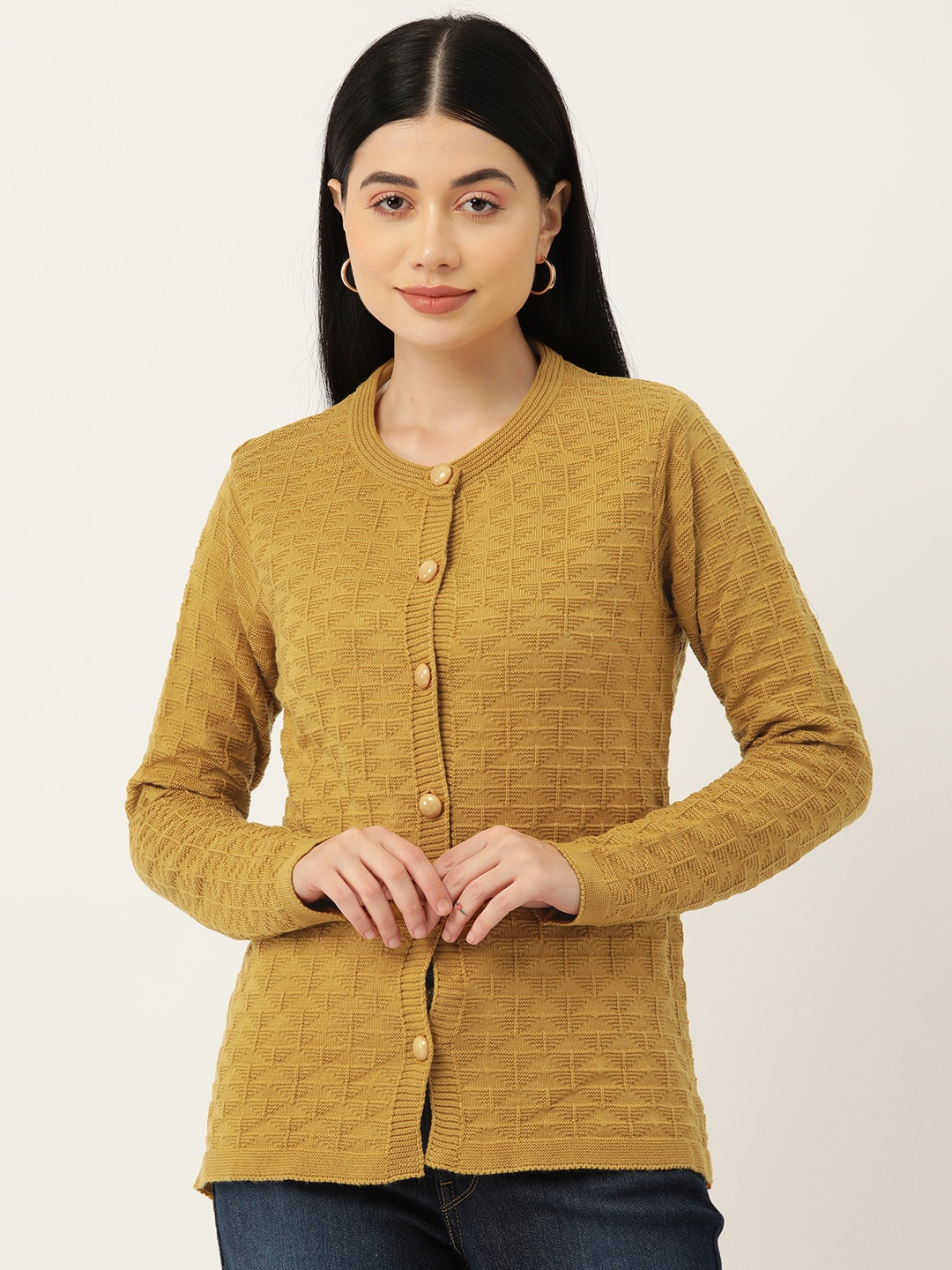 

American Eye Women Self-Design Cardigan, Mustard