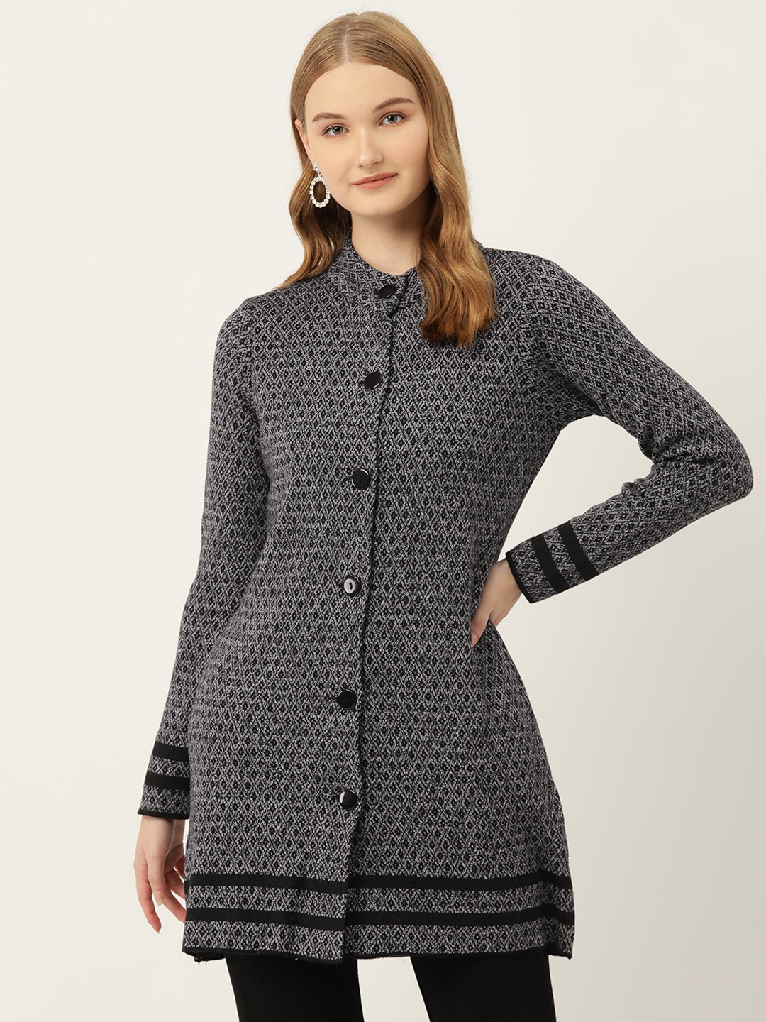

American Eye Women Self-Design Longline Cardigan, Charcoal