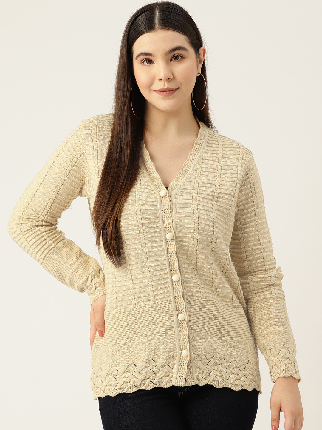 

American Eye Acrylic Self-Design Cardigan, Beige