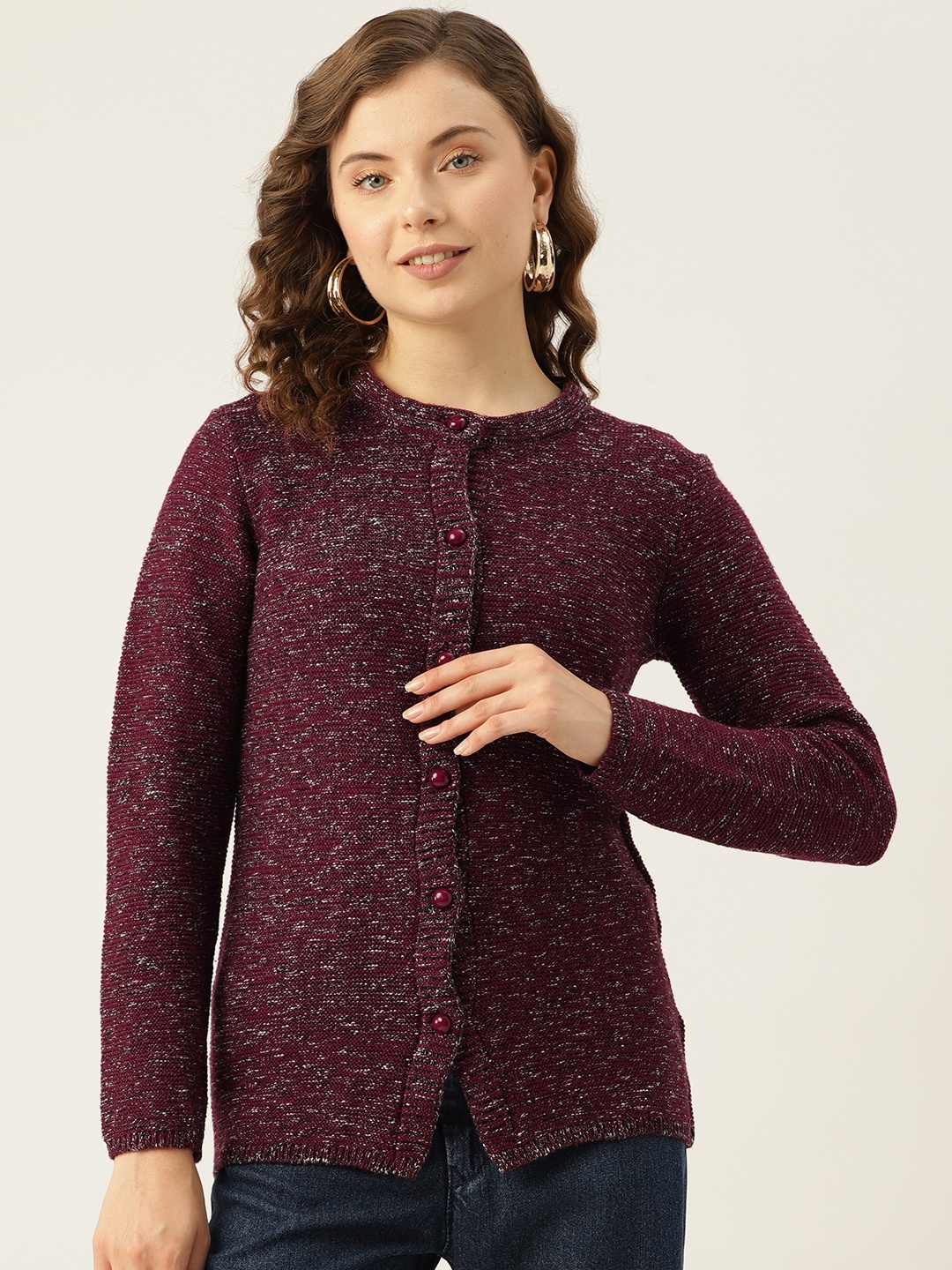 

American Eye Acrylic Self-Design Cardigan, Maroon