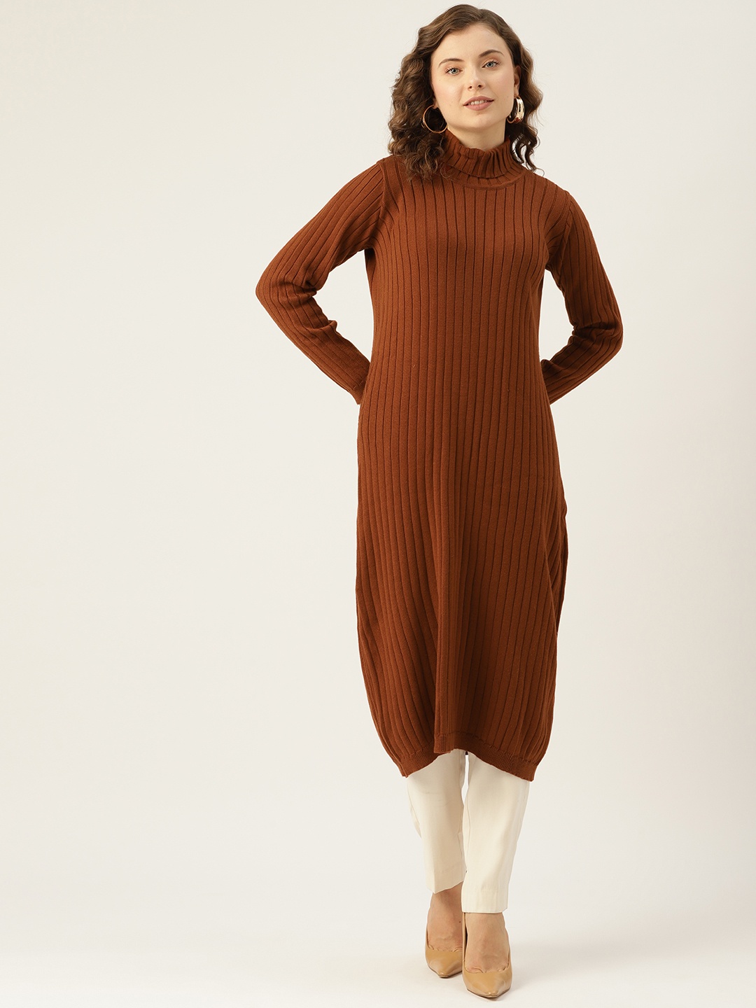 

American Eye Ribbed Longline Acrylic Pullover, Rust