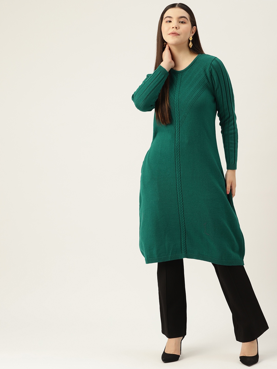 

American Eye Cable Knit Acrylic Winter Kurta, Green