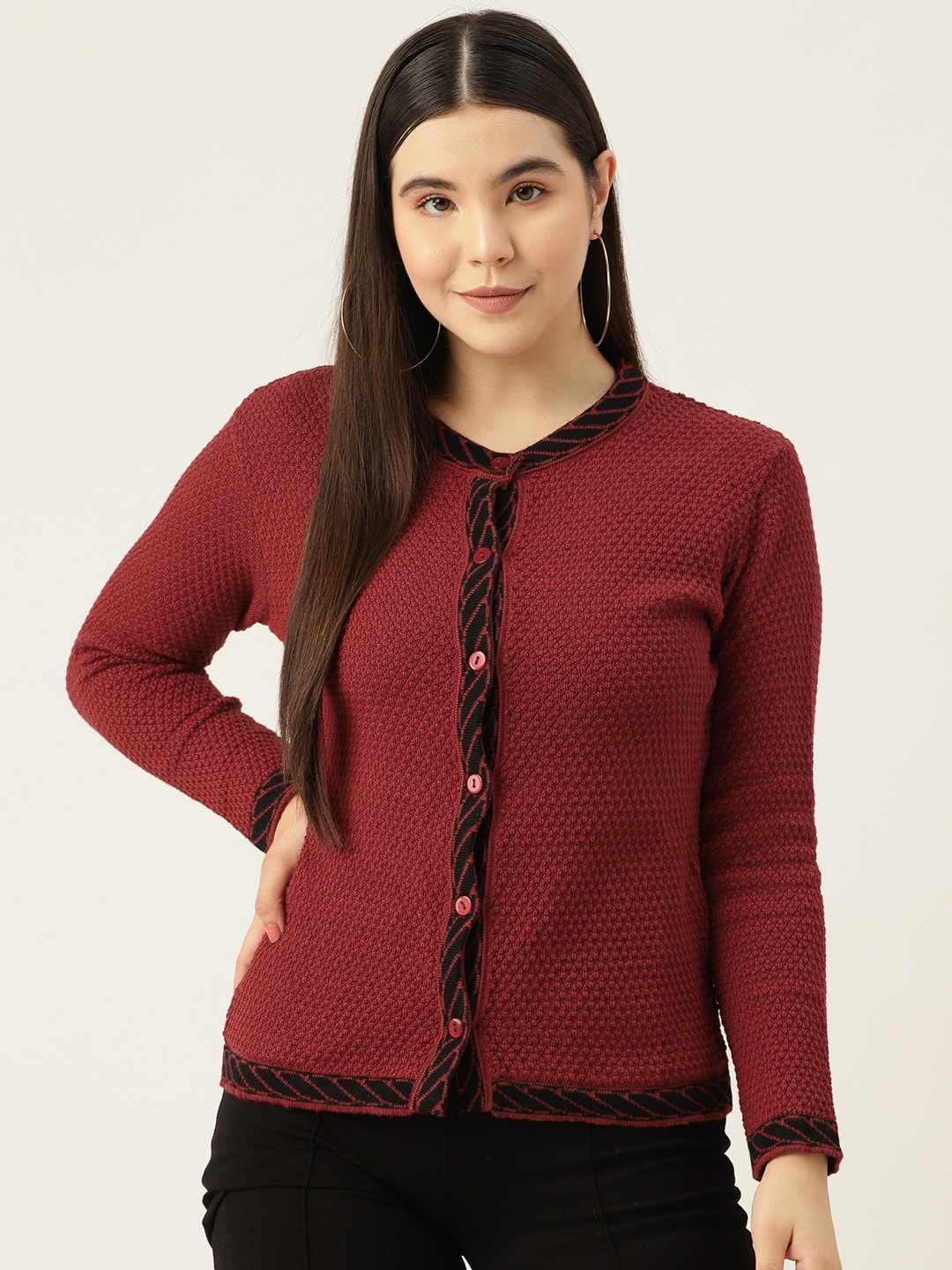 

American Eye Cable Knit Acrylic Cardigan, Maroon