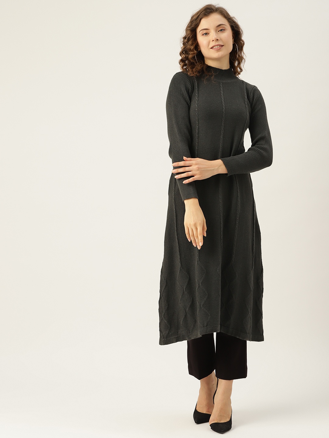 

American Eye Turtle Neck Acrylic Winter Kurta, Grey