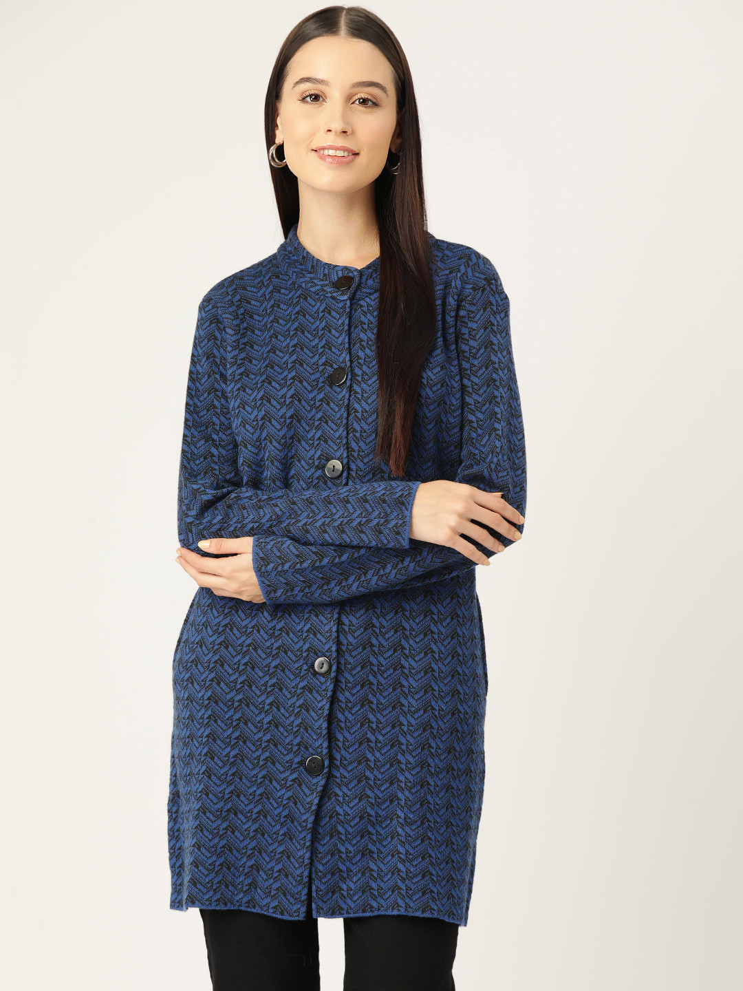 

American Eye Woven Design Longline Cardigan, Blue