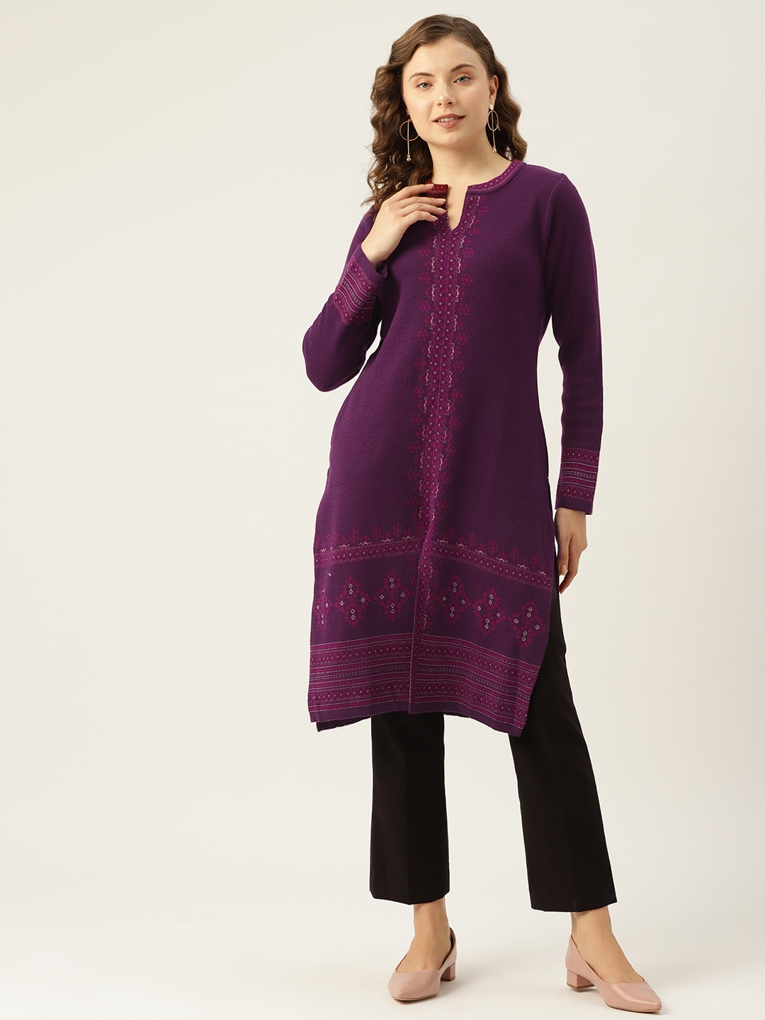 

American Eye Women Ethnic Motifs Winter Kurta, Purple