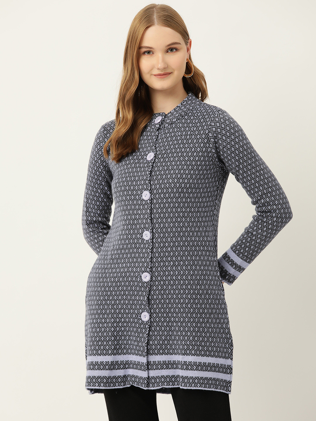 

American Eye Woven Designed Longline Cardigan, Lavender