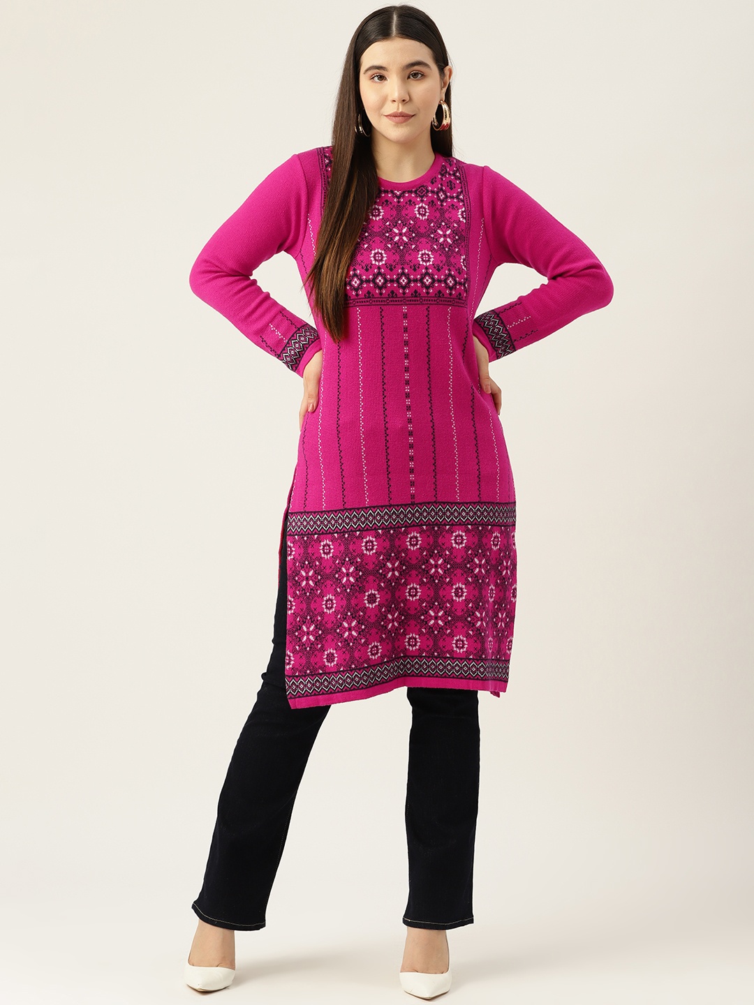 

American Eye Women Ethnic Motifs Winter Kurta, Pink