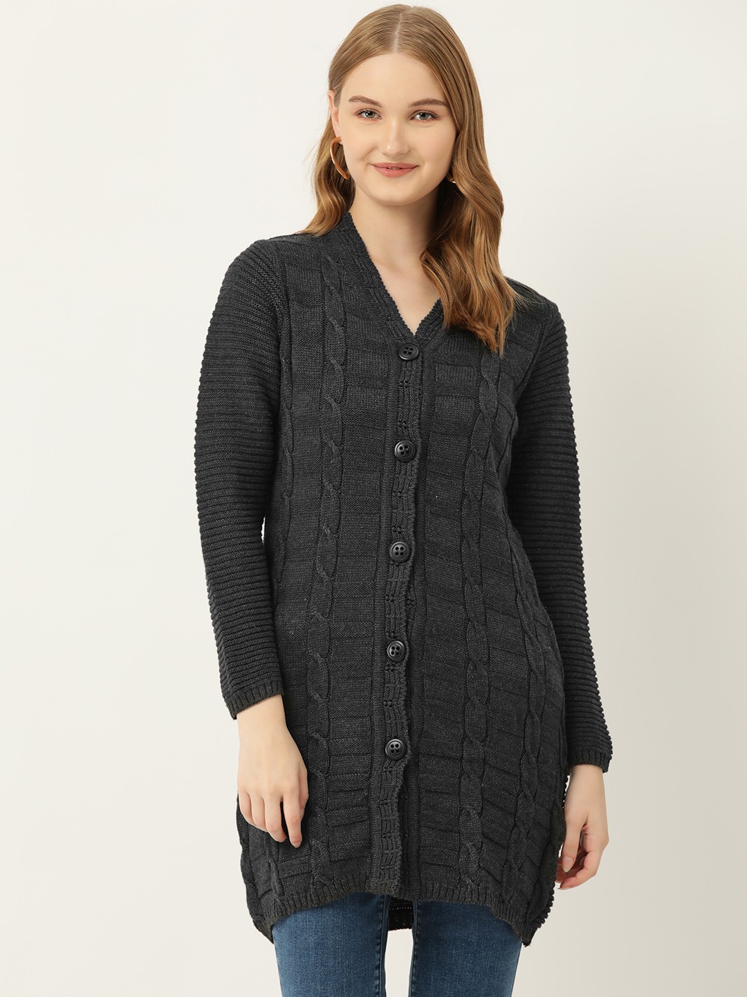

American Eye Cable Knit Longline Cardigan, Black