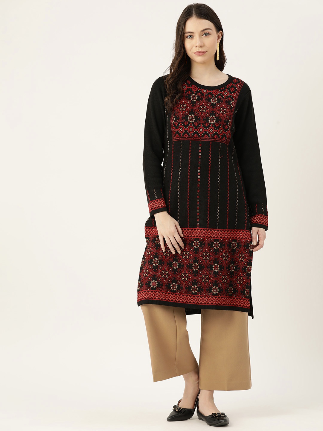 

American Eye Ethnic Motifs Printed Winter Kurta, Black