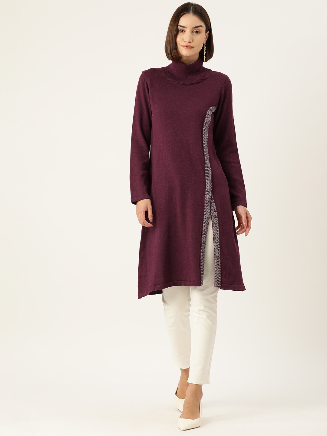 

American Eye Women Solid Winter Kurta, Burgundy
