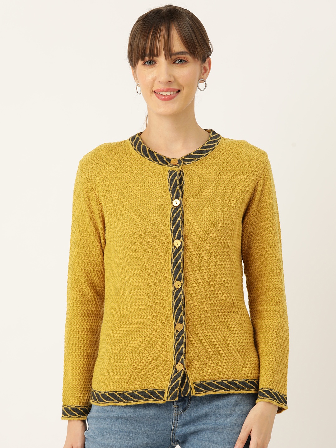 

American Eye Women Self-Design Acrylic Cardigan, Mustard