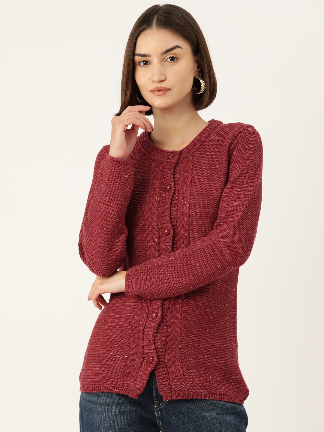 

American Eye Women Solid Cardigan, Maroon