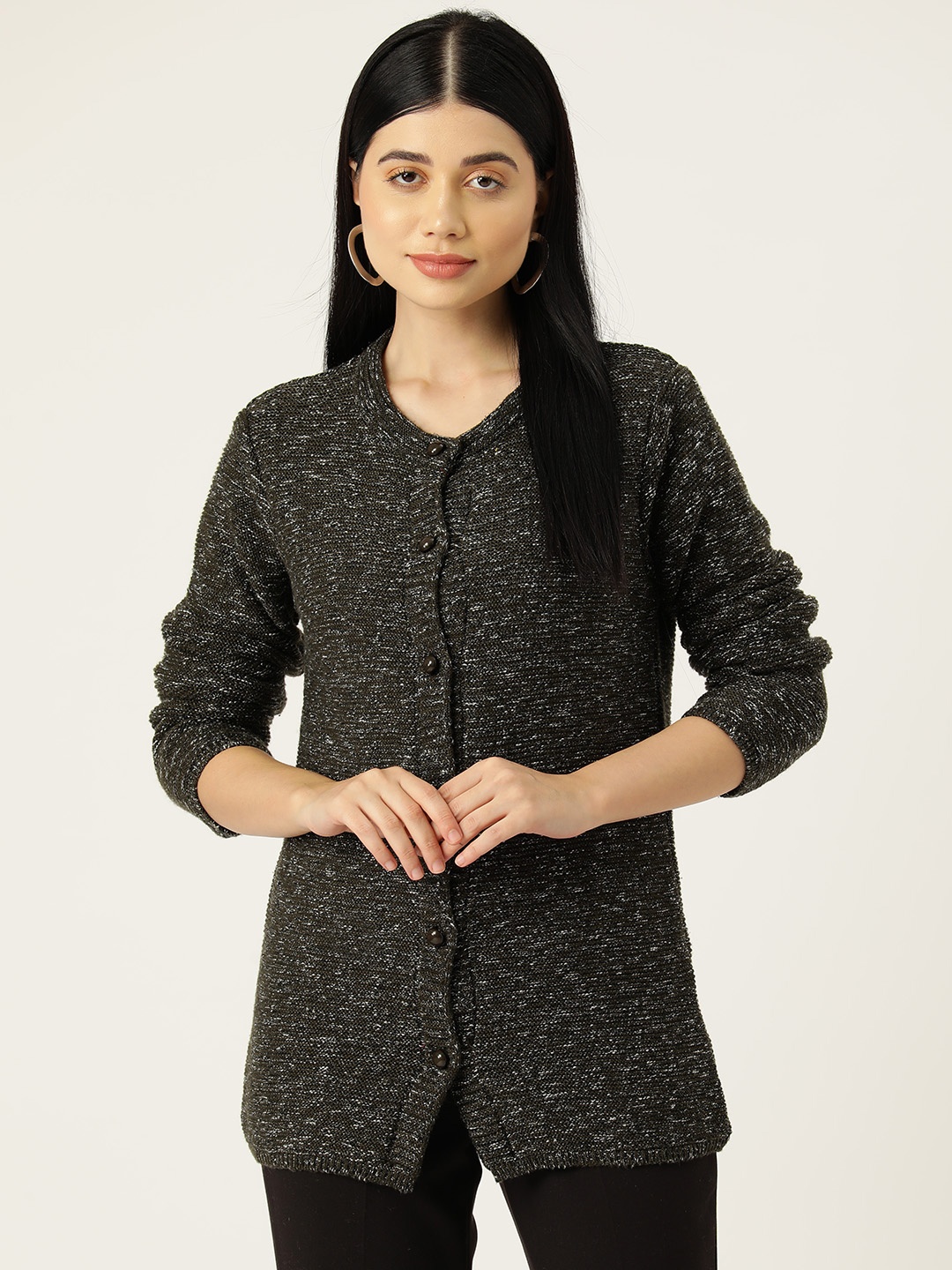 

American Eye Women Melange Effect Acrylic Cardigan, Olive