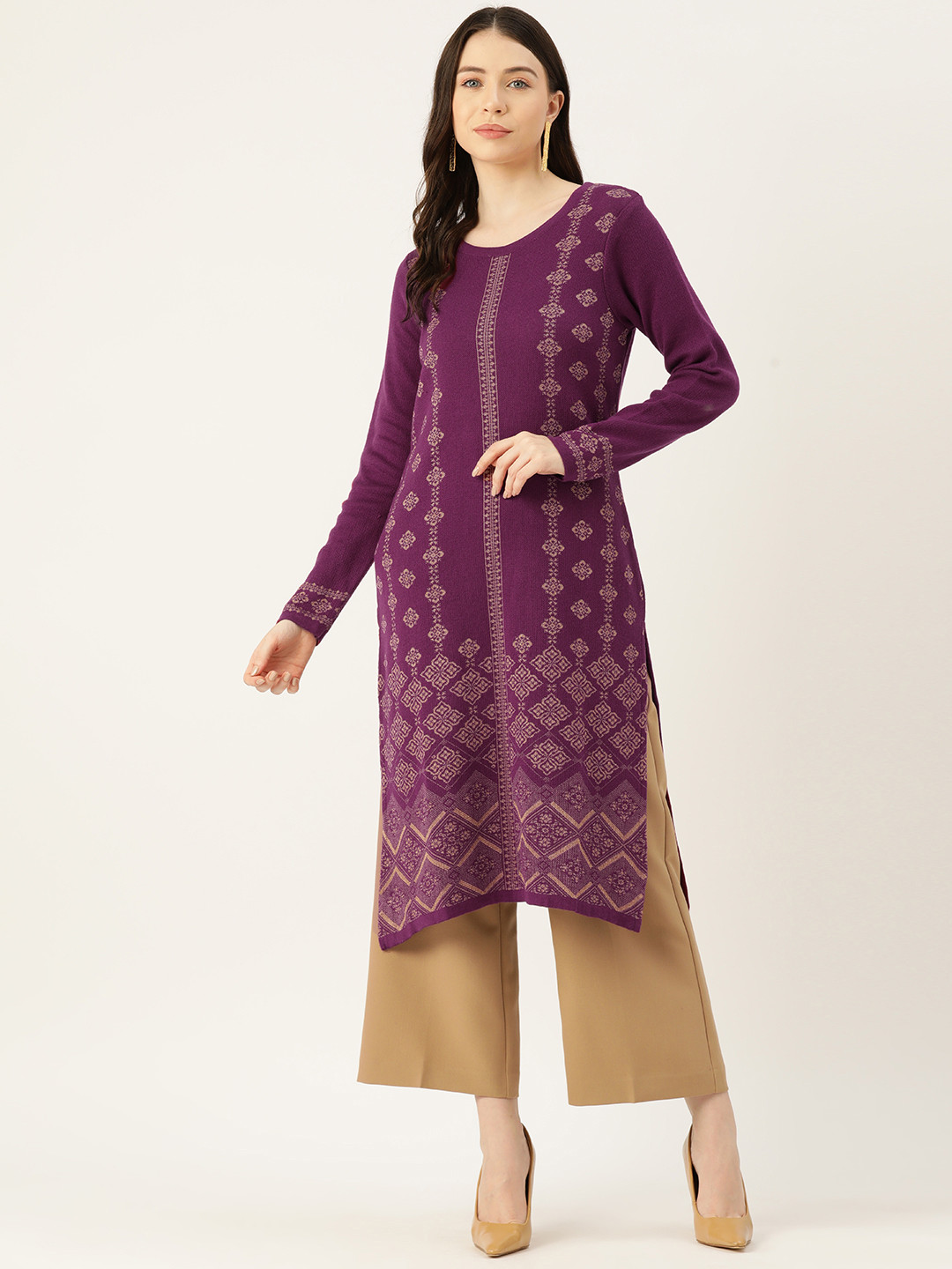 

American Eye Ethnic Motifs Acrylic Kurta, Purple