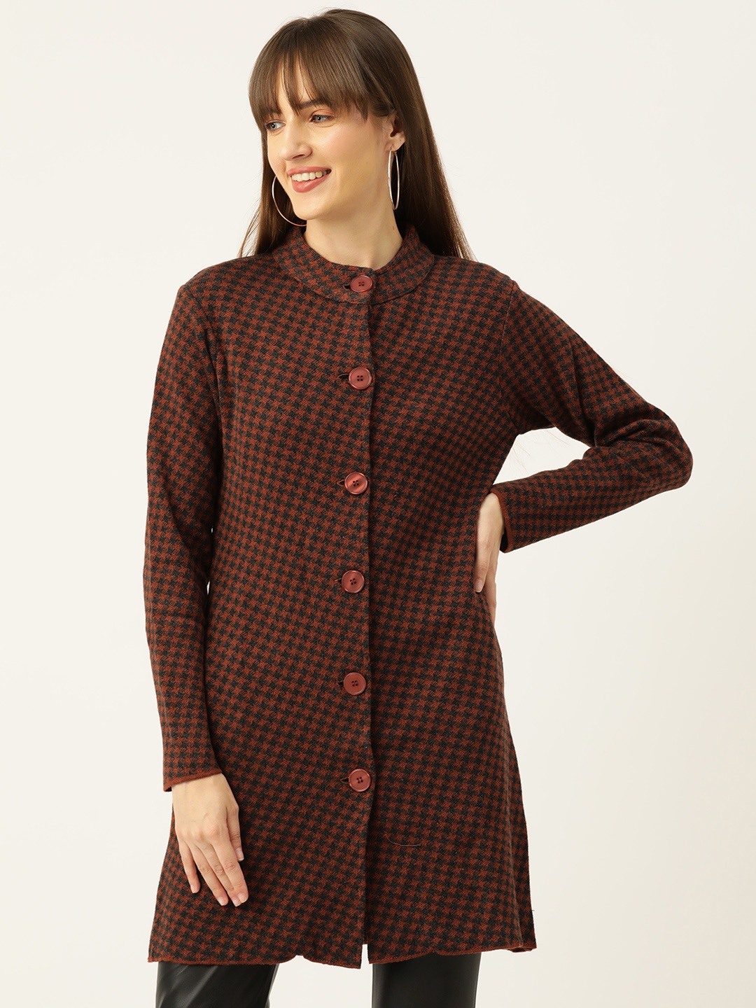 

American Eye Woven Design Longline Cardigan, Rust