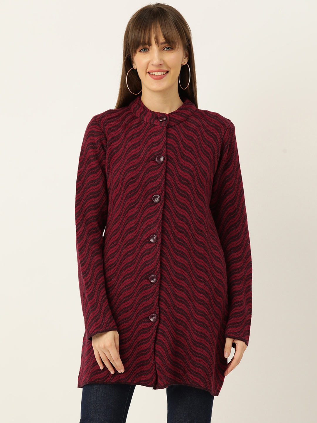 

American Eye Geometric Acrylic Longline Cardigan, Maroon
