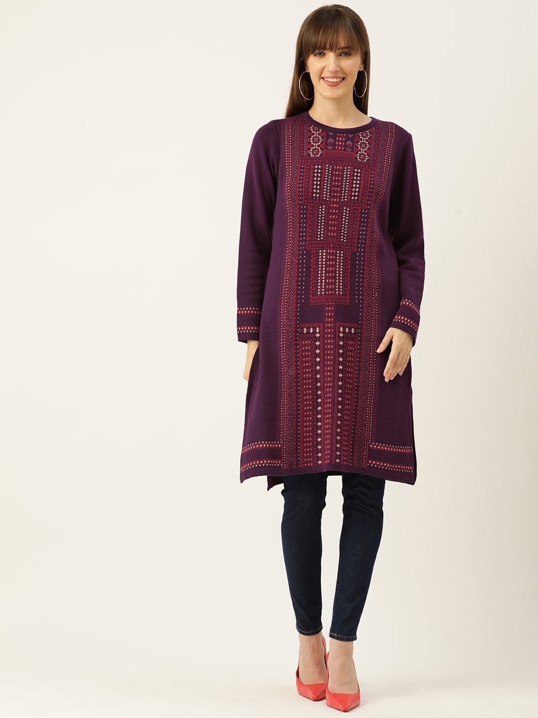 

American Eye Ethnic Motifs Acrylic Kurta, Purple