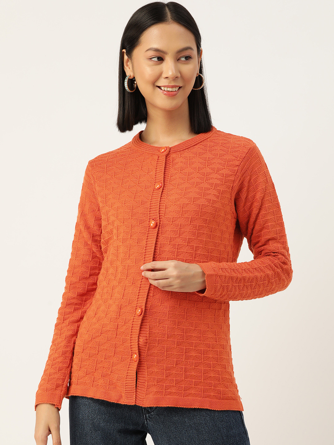 

American Eye Self-Design Acrylic Cardigan, Orange