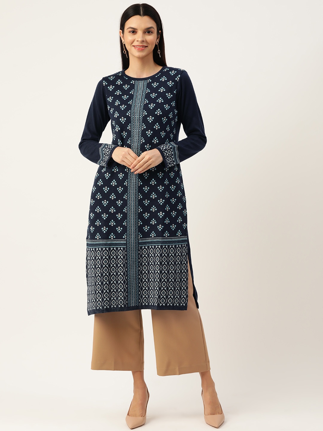 

American Eye Ethnic Motifs Acrylic Kurta, Navy blue