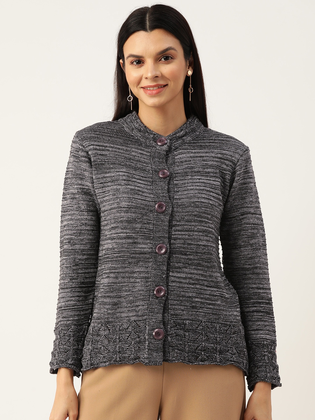 

American Eye Self-Striped Cardigan, Grey melange