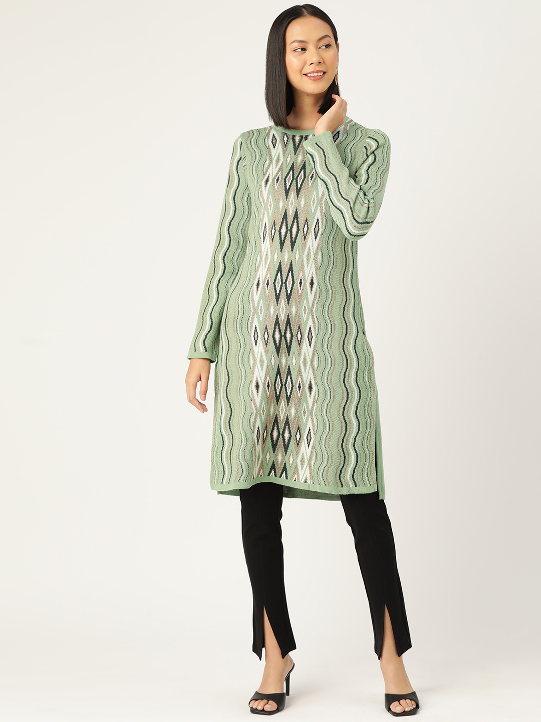 

American Eye Woven Designed Straight Winter Kurta, Lime green