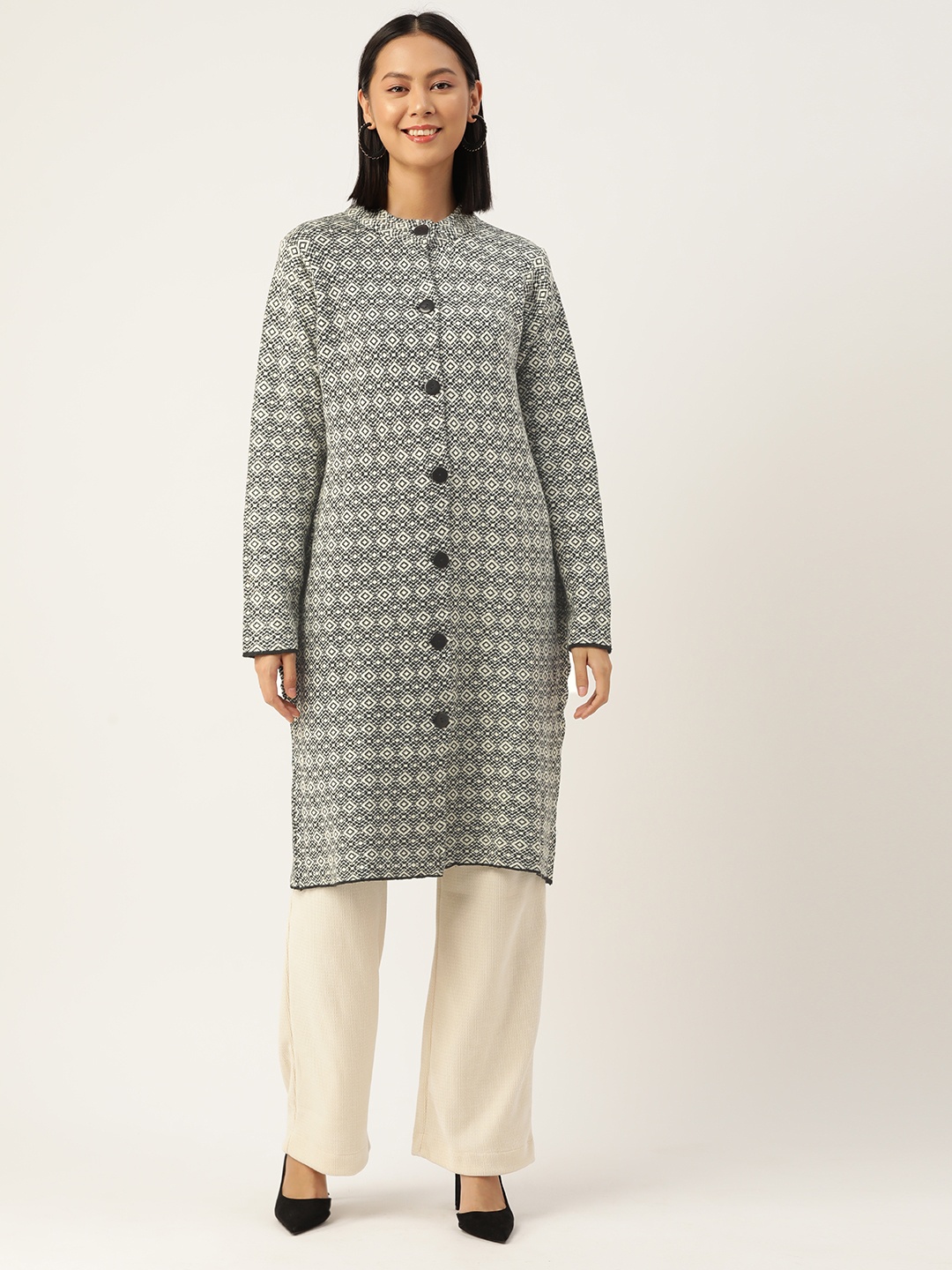 

American Eye Ethnic Motifs Longline Cardigan, White