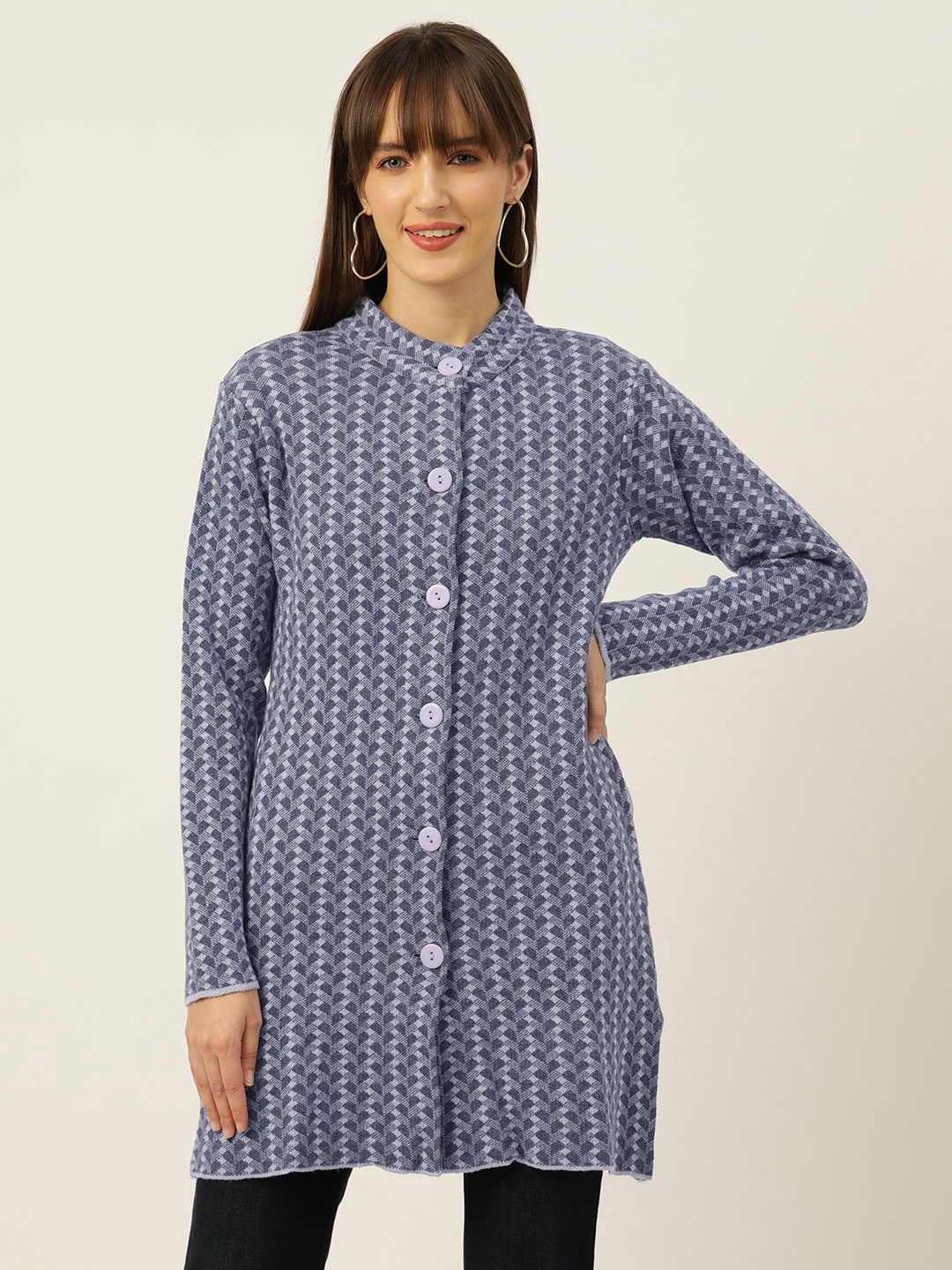 

American Eye Woven-Designed Cardigan, Blue