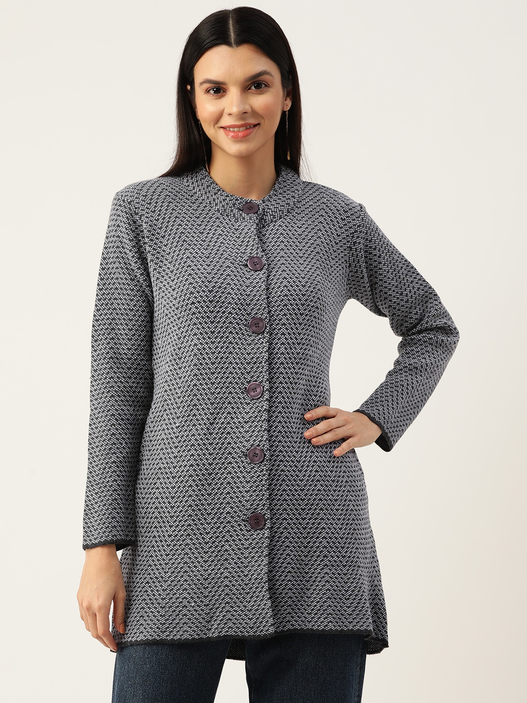 

American Eye Chevron Acrylic Cardigan, Charcoal