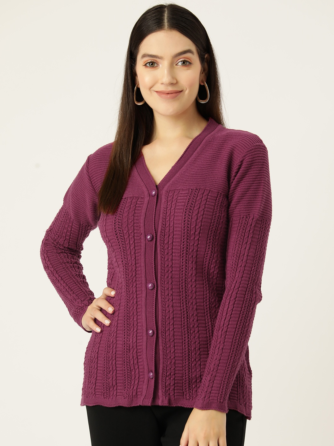 

American Eye Cable Knit Detail Regular Cardigan, Magenta