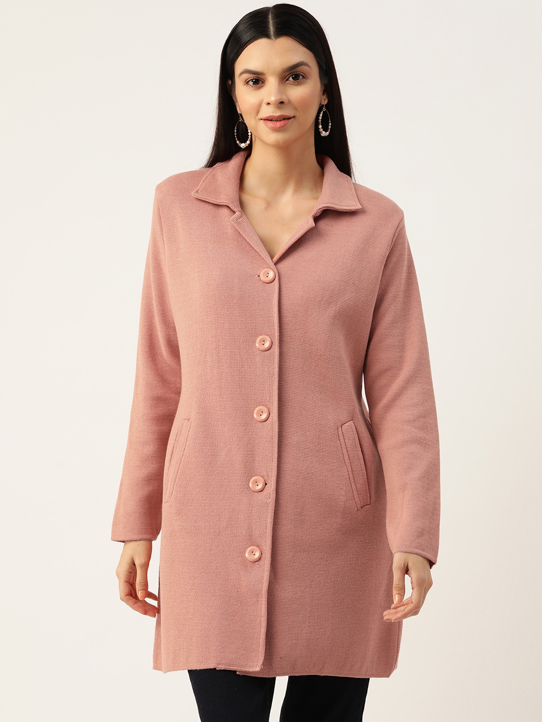 

American Eye Women Solid Longline Cardigan, Peach