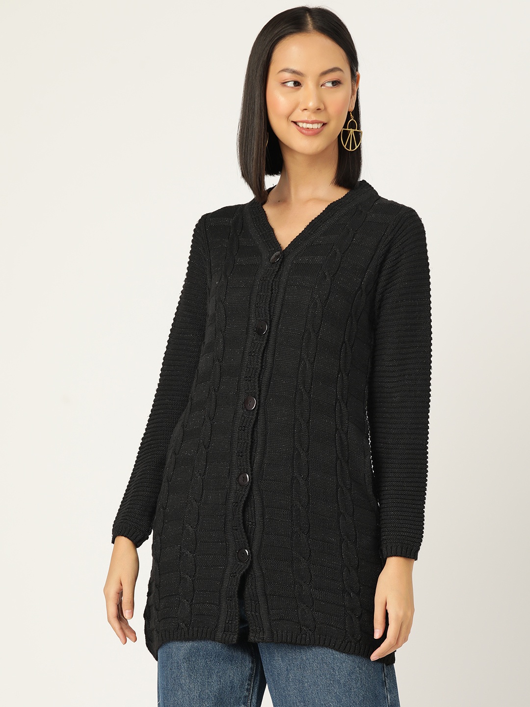 

American Eye Cable Knit Cardigan, Black