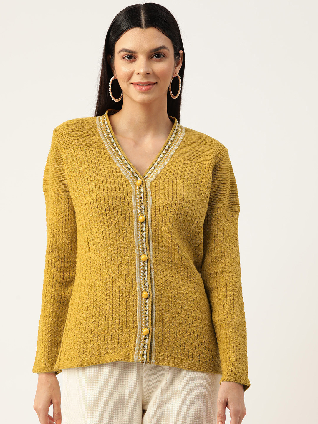 

American Eye Cable Knit Acrylic Cardigan, Mustard