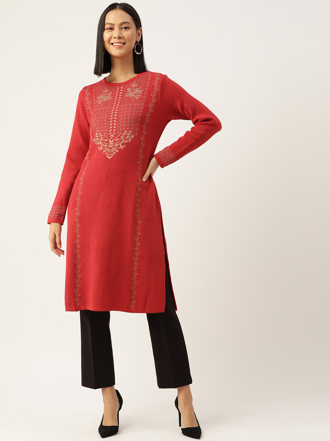 

American Eye Ethnic Motifs Acrylic Kurta, Red