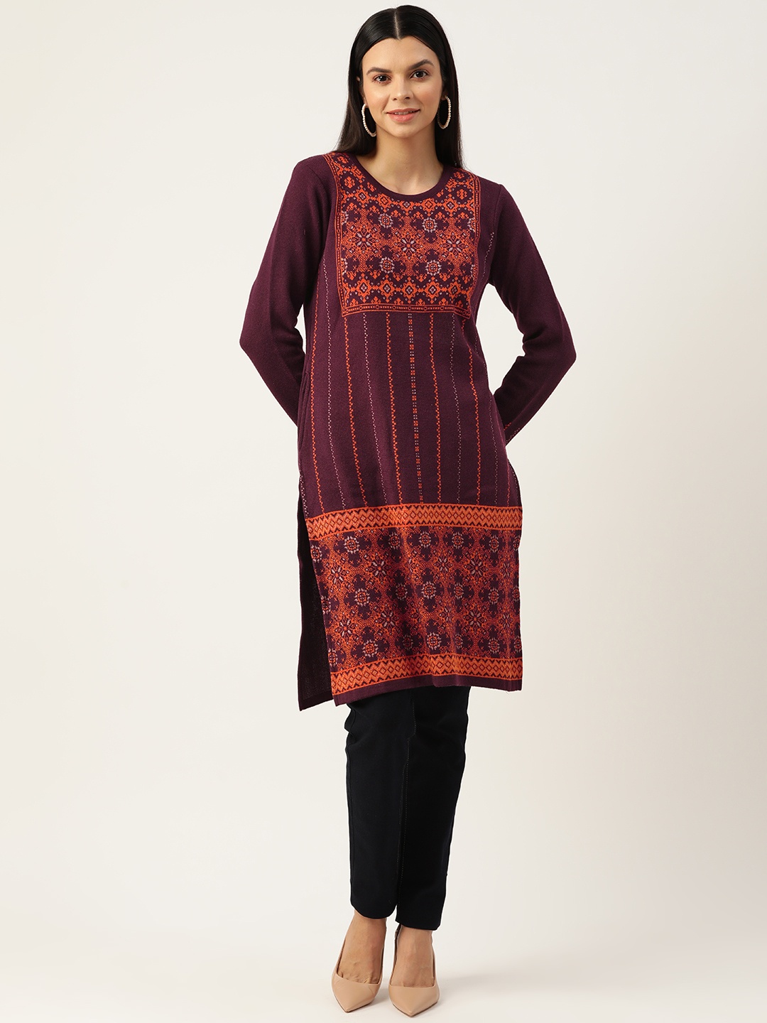 

American Eye Ethnic Motifs Acrylic Kurta, Purple
