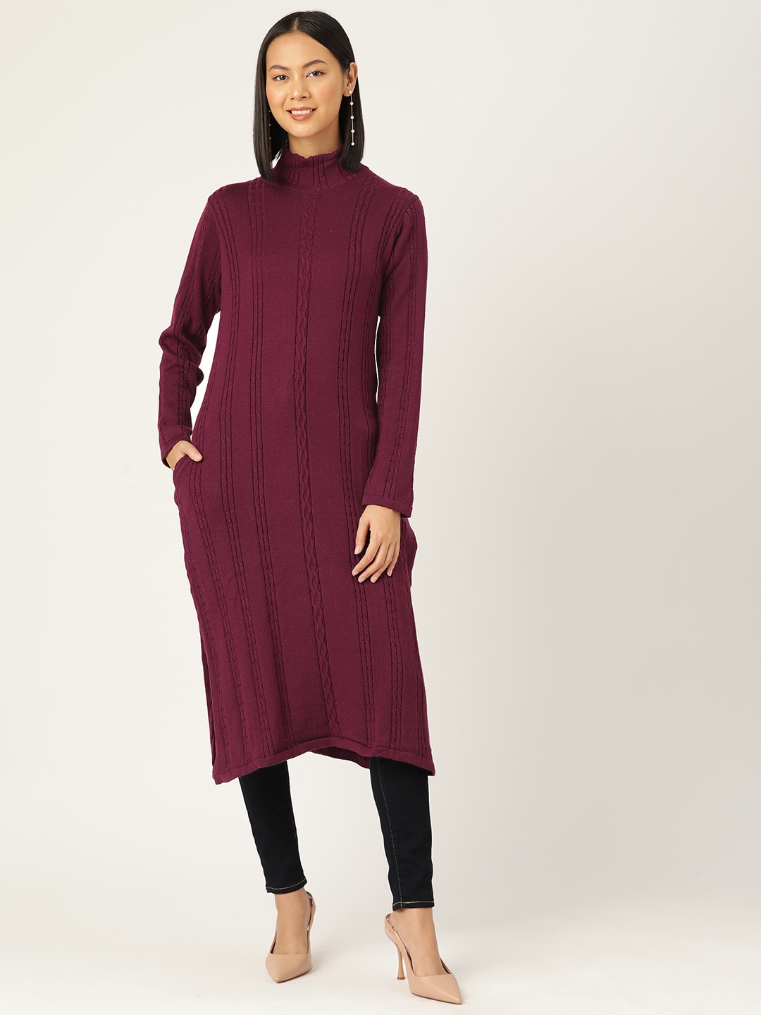 

American Eye Acrylic Self-Design Winter Kurta, Burgundy