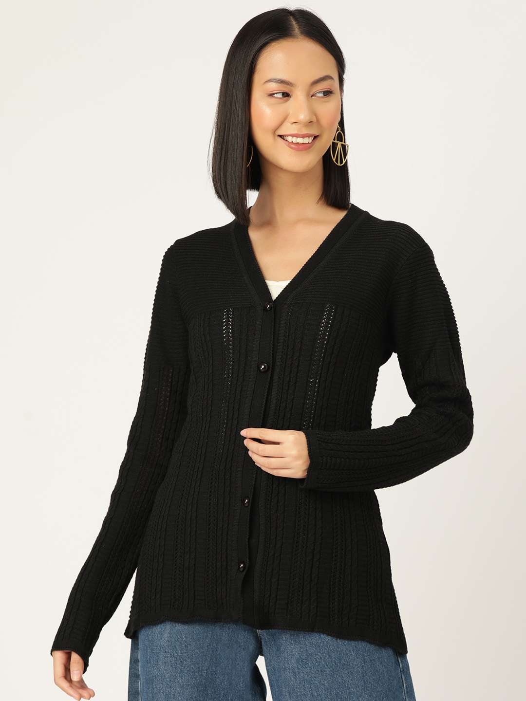 

American Eye Acrylic Cable Knit Cardigan, Black
