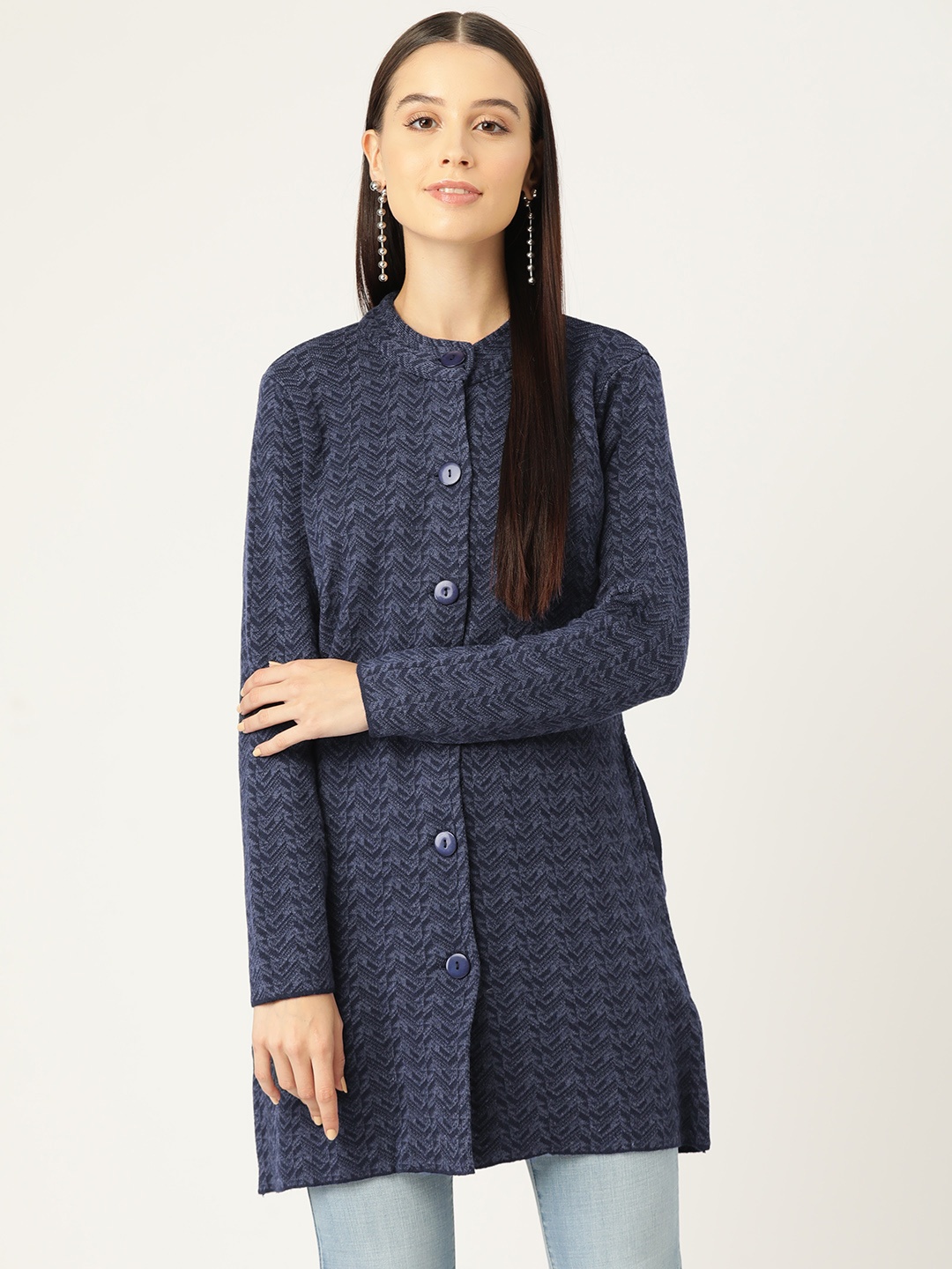 

American Eye Acrylic Self-Design Longline Cardigan, Blue