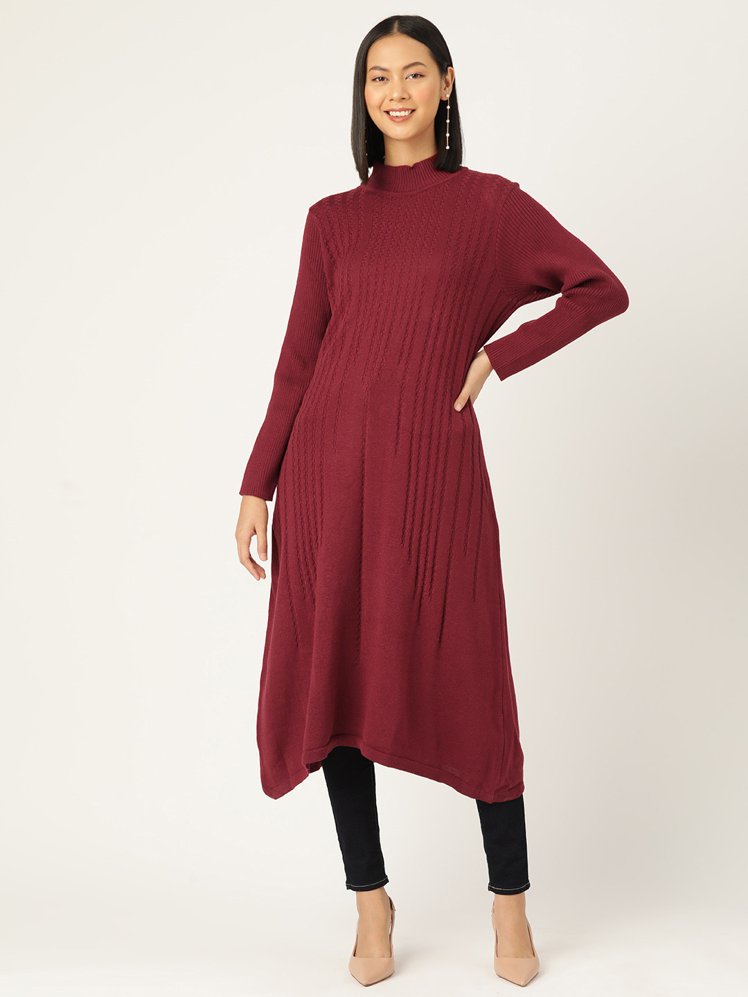 

American Eye Acrylic Self-Design Winter Kurta, Maroon