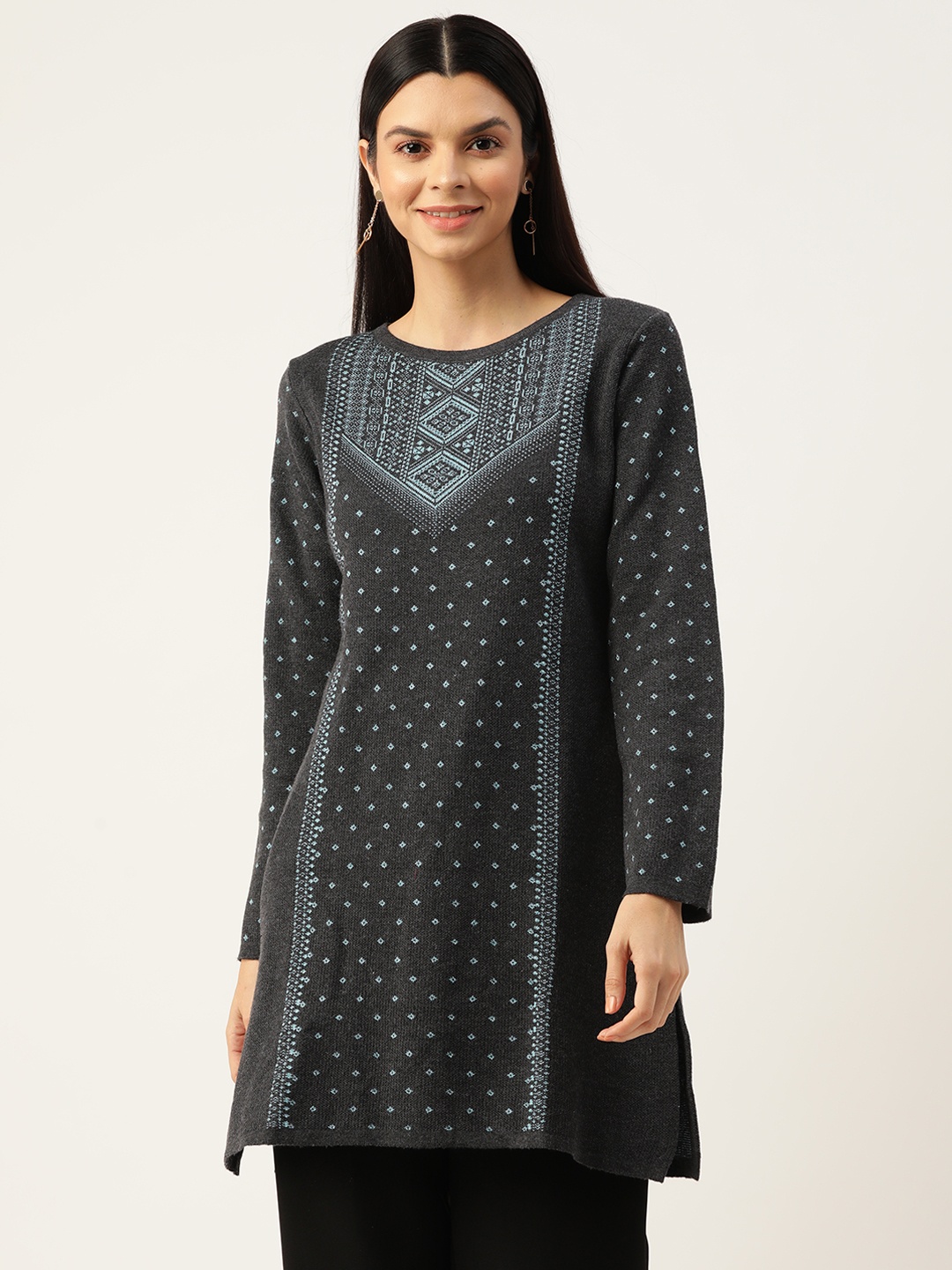 

American Eye Ethnic Motifs Acrylic Kurta, Charcoal