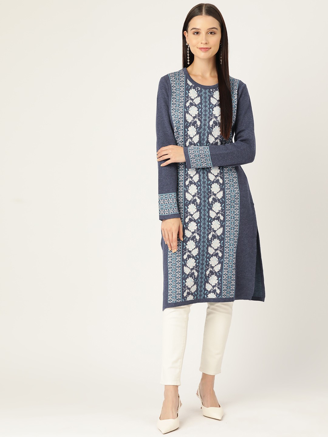 

American Eye Acrylic Self-Design Winter Kurta, Blue