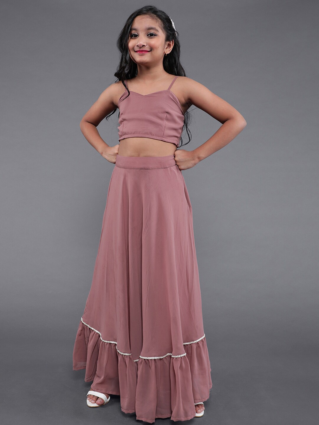 

Aks Kids Girls Thread Work Ready to Wear Lehenga Choli With Jacket, Mauve