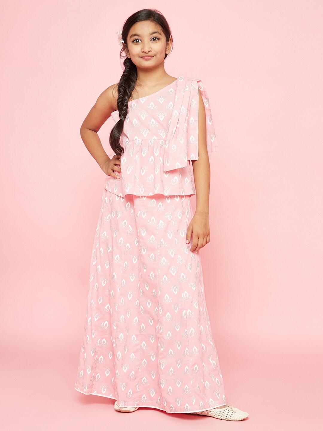 

Aks Kids Girls Printed Cotton Ready to Wear Lehenga Choli, Pink