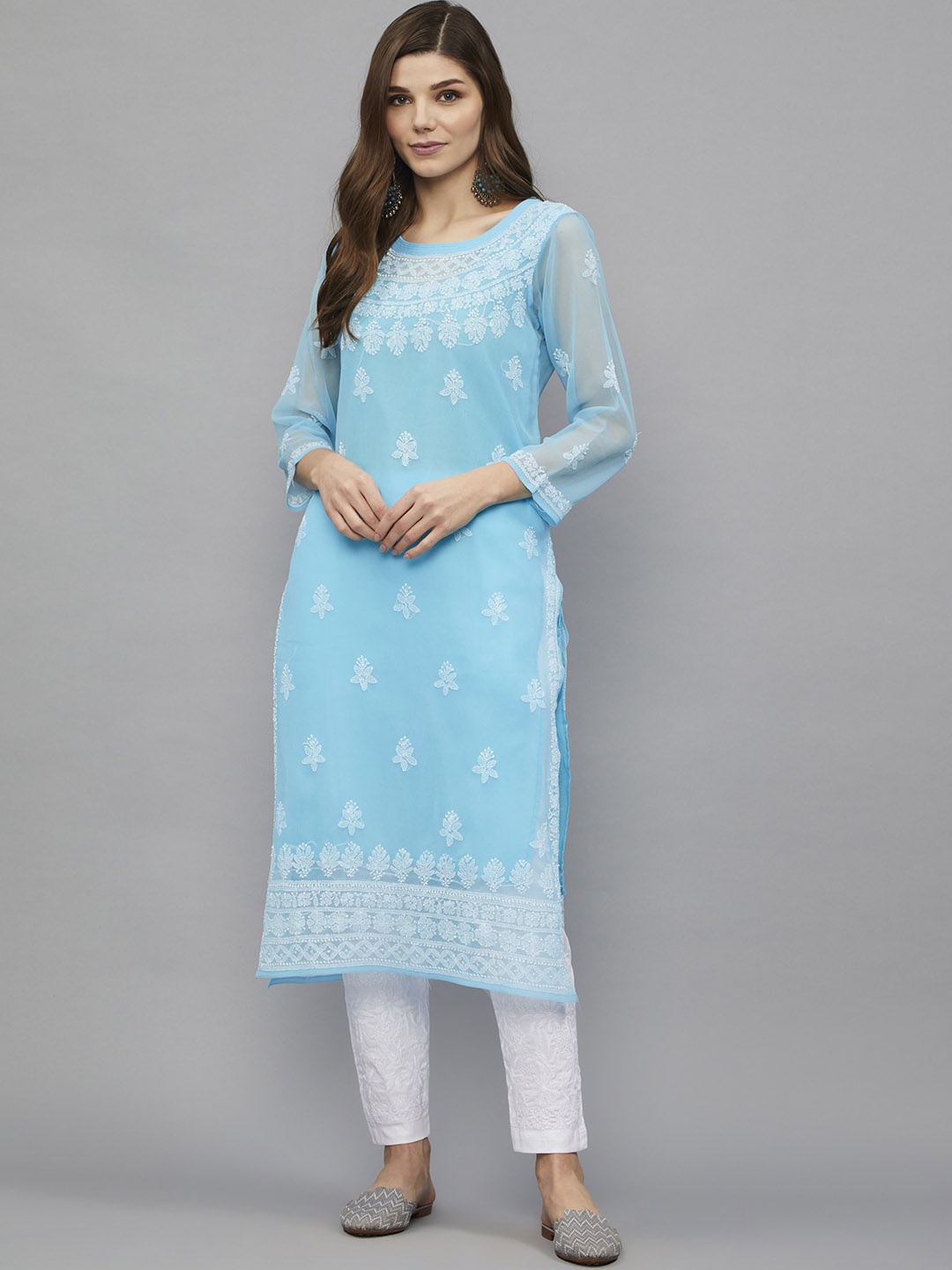 

Ethnava Ethnic Motifs Embroidered Straight Kurta, Turquoise blue