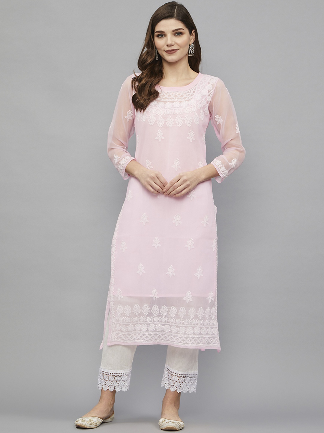 

Ethnava Ethnic Motifs Embroidered Straight Kurta, Pink