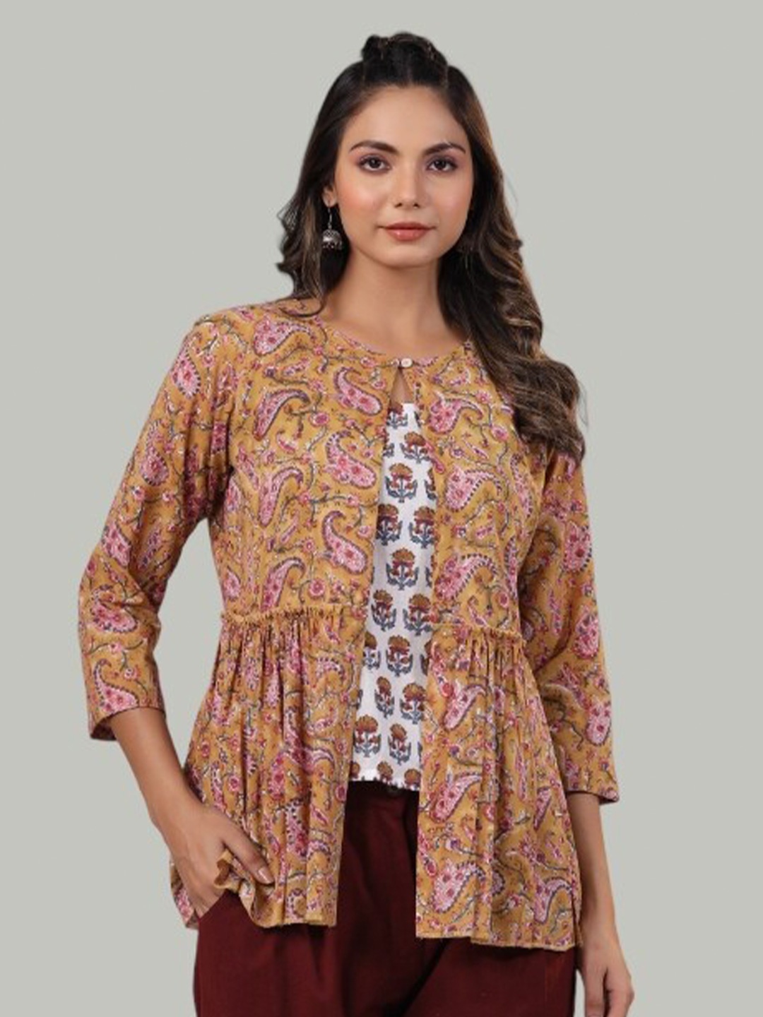 

Shuddhi Floral Printed Cotton Top, Brown